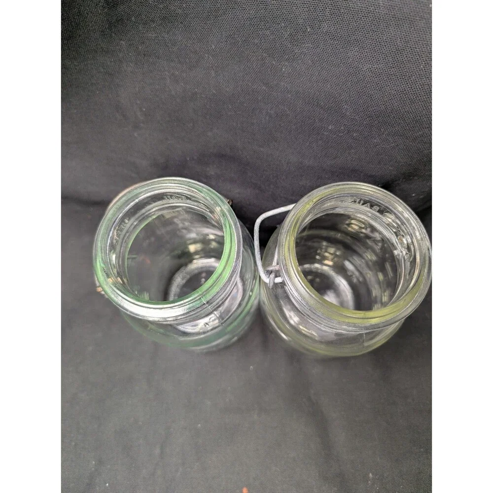 Atlas E-Z Seal Quart Canning Jars Wire Bail Glass Lids Vintage Lot of 2